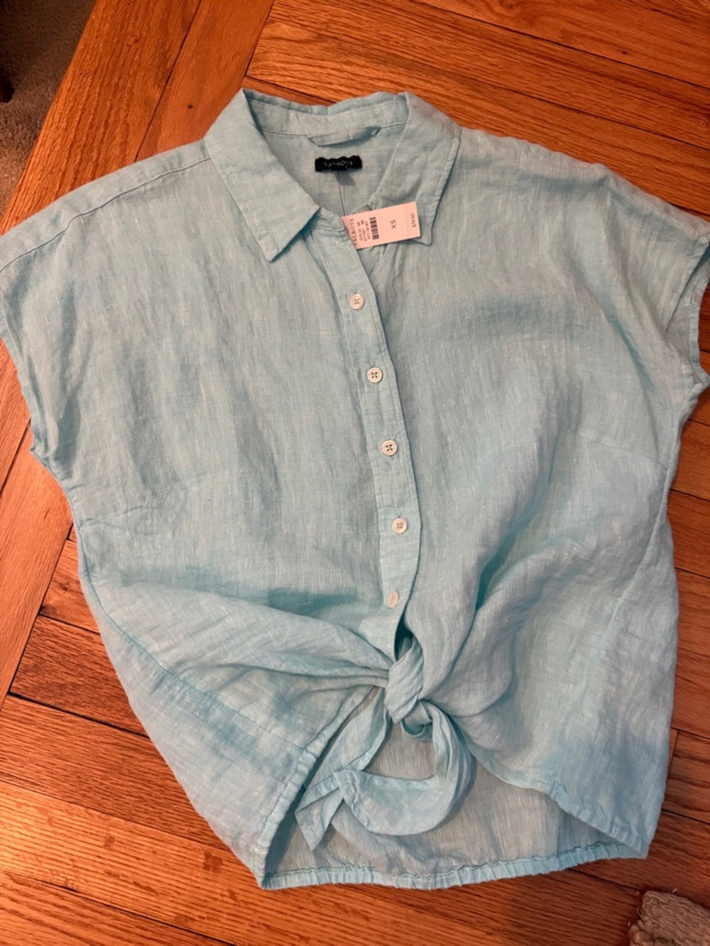 Talbots Light Aqua Linen Button-Down Shirt